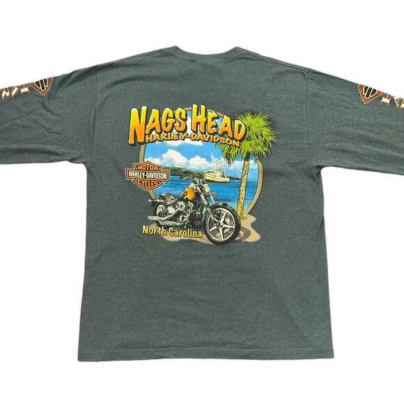 Vintage Harley Davidson Tee Men L Nags Head Green Graphic LS Haynes Beefy-T USA - Picture 1 of 13